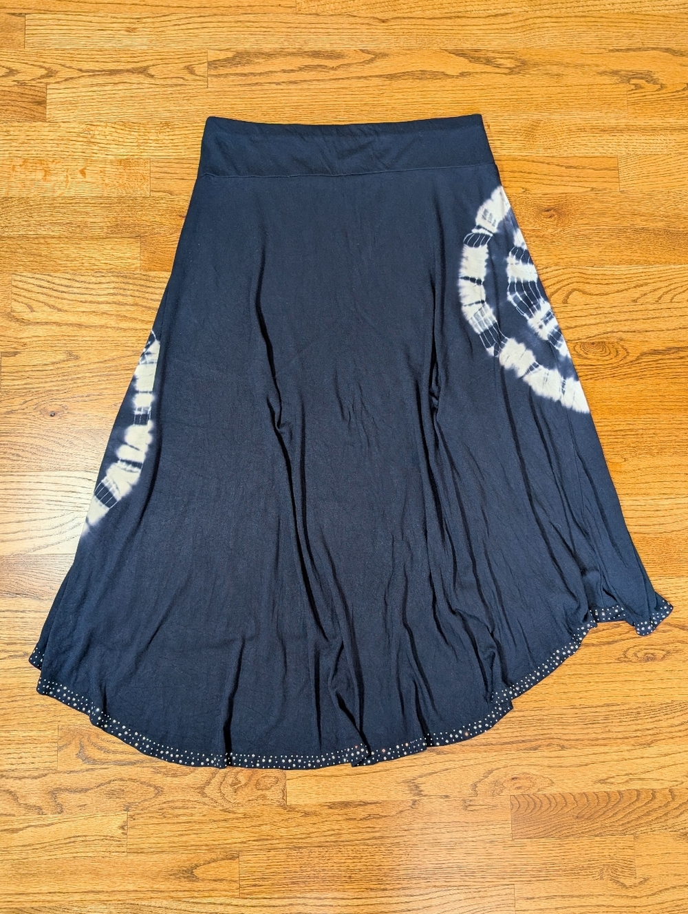 Roz & Ali Midi Skirt Navy Blue Tie Dye Boho Flowy High Low Size L - Picture 5 of 5